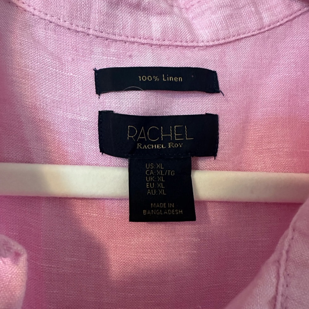Rachel Zoe 100% Linen Pink Short Sleeve Button Down Blouse Size XL - Picture 4 of 5